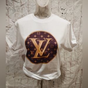 Sweatshirt Circle Design L V Symbol Brown & Tan On White Sweatshirt Pullover